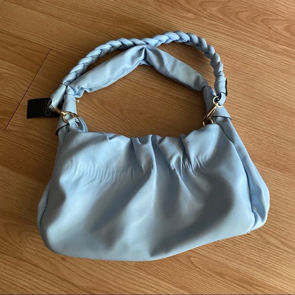 NWT EGO UK Light Blue Leather Scrunch Shoulder Handbag